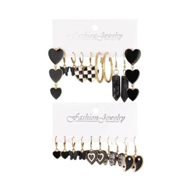 Imagem de Brincos Pendentes De Moda Tai Chi Com Tabuleiro De Xadrez Preto, 10 Pa