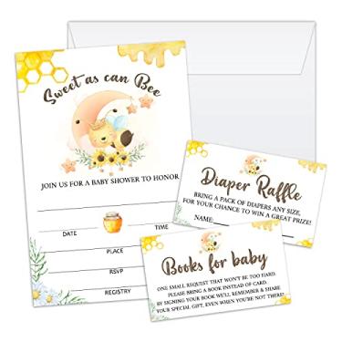 Imagem de Cartões de convite para chá de bebê Sweet As Can Bee com envelopes, bilhetes de sorteio de fraldas, conjunto de 100 peças para bebê, festa de revelação de gênero para meninos e meninas, suprimentos de