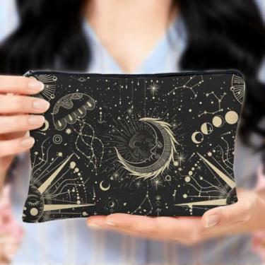 Imagem de Bolsa de maquiagem com tema de tarô, bolsa de cosméticos para viagem à lua, bolsa organizadora durável para mulheres, acessórios de tarô, presentes de aniversário de agradecimento para mulheres, irmã
