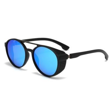 Imagem de Óculos de sol de Steampunk Masculino Azul Design Retrô Redondo Vintage Uv400