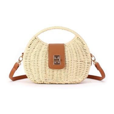 Imagem de OOAAVVJL Bolsas transversais de palha para mulheres bolsa clutch de praia de verão com alça superior e alça de ombro removível 2025, Bege
