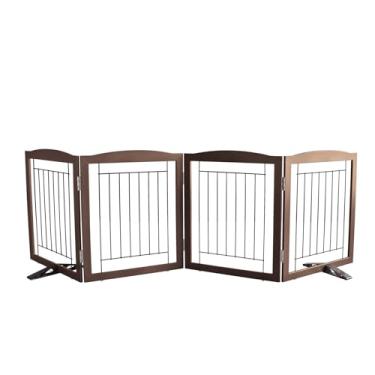 Imagem de SFJC Cerca para cães, portão interno para portão de entrada para animais de estimação, 6 painéis, corredores, casa ou escadas, 300 x 61 cm, retrátil e expansível, de madeira, para animais de estimação