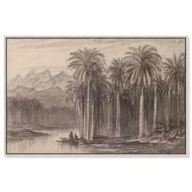 Imagem de Art Remedy Figuras configuradas em canoas de um Palm Grove Canvas Classic Sketches, moldura prateada, 76 cm x 50 cm