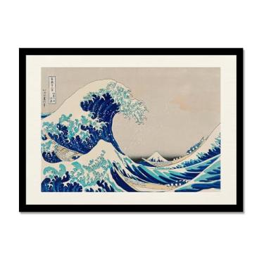 Imagem de Galeria japonesa impressões de arte de parede vintage onda Ukiyo-e pôster Katsushika Hokusai Kanagawa pintura em tela sala de estar decoração de casa (SKU1,12 x 18 polegadas = (30 x 45 cm), moldura