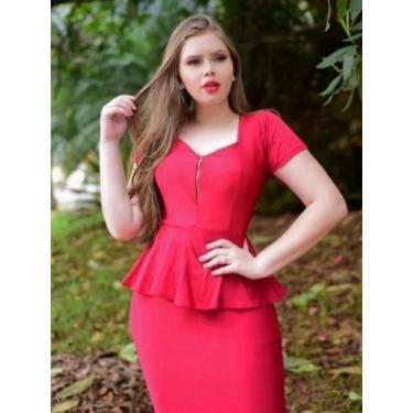 Imagem de Vestido Midi Plus Size Peplum Coração Moda Evangélica - Miss Flower, V