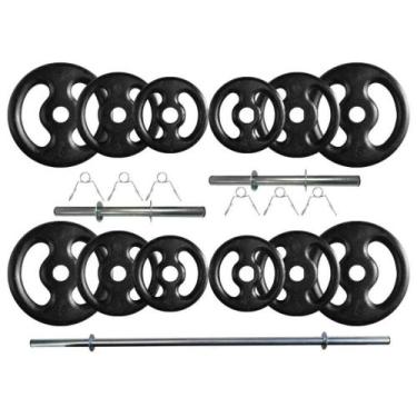 Imagem de Kit Anilhas de Ferro 40 Kg + 2 Barras de 40cm + Barra de 150cm - BOX I