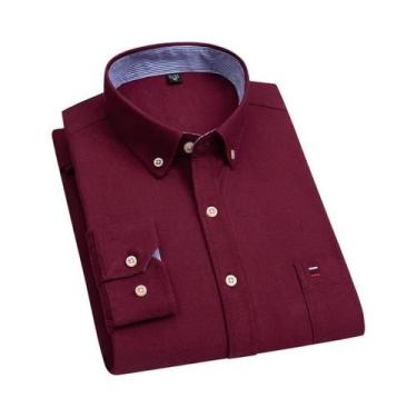 Imagem de Camisa Masculina De Manga Longa Oxford Em Algodão Xadrez Casual De Neg