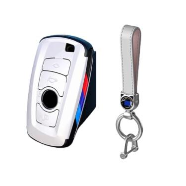 Imagem de Compatível com BMW 1 3 5 7 Series X1 X3 X4 X5 F10 F15 F16 F20 F30 F18 F25 M3 M4 Capa protetora de fibra de carbono para chave de carro Acessórios(B-white keyring)
