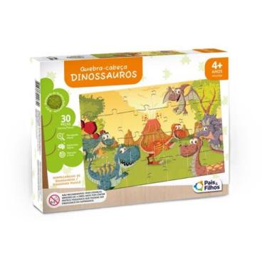 Imagem de Quebra Cabeça Infantil Dinossauros 30 Pçs Mdf Pais E Filhos - Pais & F