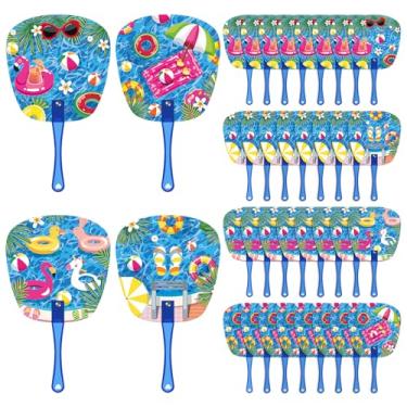 Imagem de JarThenaAMCS 36 peças de ventoinhas de mão de verão para festas na piscina, anéis de natação, óculos de sol, ventilador de plástico para lembrancinhas de festa havaianas de verão, 4 designs