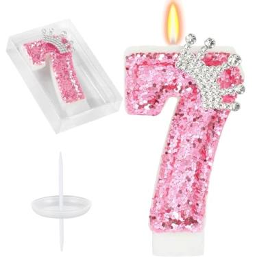 Imagem de Velas de aniversário de coroa rosa, velas com número de glitter para bolo número 3, topo de bolo para velas temáticas de jogos, decoração de aniversário, celebrações de aniversário, suprimentos (7)