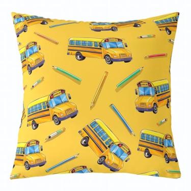 Imagem de Erosebridal Capa de almofada de ônibus escolar 40,6 cm C x 40,6 cm L, capa de travesseiro de caminhão escolar para decoração de quarto de crianças, meninos, meninas, adolescentes, capa de almofada com