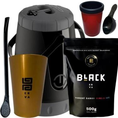 Imagem de Kit Para Tereré Black Erva Mate 500g Garrafa Lisa Copo Acrílico Dourad