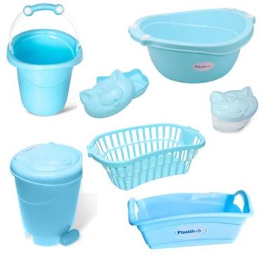 Imagem de Kit 7 peças banho bebe balde bacia lixeira organizador cesto sabonetei