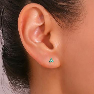 Imagem de Brincos femininos de zircônia cúbica com costas planas, brincos de zircônia verde