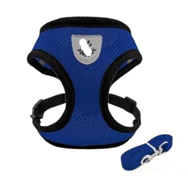 Imagem de Coleira Peitoral Com Guia para Cães E Gatos Colete Respirável Regulável (Azul com preto,G)