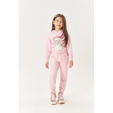 Imagem de Conjunto Infantil Cinti Inverno Calça e Moletom Flanelado Rosa Ursinha