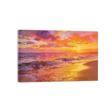 Imagem de BMZFYBS Impressão em tela de paisagem de arte de parede - Pintura de decoração de praia do mar - Imagens para sala de estar pronta para pendurar tela emoldurada de 60 x 90 cm 24 x 35 pol