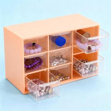 Imagem de Caixa organizadora de mesa com nove compartimentos caixa de armazenamento de gaveta de plástico para armazenamento, ferramentas, contas, cosméticos, escritório e artesanato, amarela