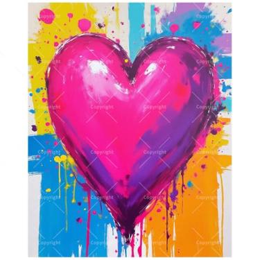 Imagem de TAOPAOLAB Kit de pintura abstrata por números para adultos - Pintura de arte de coração colorida DIY em tela 40,6 x 50 cm, conjunto de tinta acrílica, adequado para iniciantes, arte para decoração de