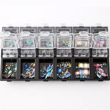 Imagem de 12 compartimentos organizador de strass de plástico, acessórios de arte para unhas, caixa de armazenamento 3D, tamanho misto, unha, pedra irregular, strass, vidro, decoração de unhas, caixa de