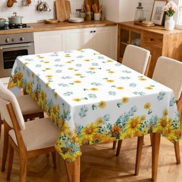 Imagem de Eikione Toalha de mesa retangular 152 x 203 cm, toalha de mesa de girassol lavável ao ar livre, capa de mesa sazonal para decoração de festa, piquenique, jantar