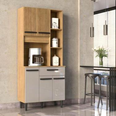 Imagem de Cozinha Compacta 5 Portas 1 Gaveta Malu Poquema, Damasco Ripado OffWhi