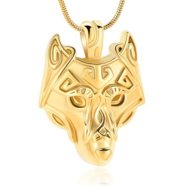Imagem de Colar de urna com cabeça de lobo para cinzas, joia de cremação animal, aço inoxidável, pingente de lobo viking, joias comemorativas, pingente de cinzas para animais de estimação humanos com kit de