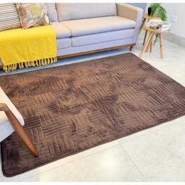 Imagem de Tapete Sala Antiderrapante Jacquard com Relevo Geométrico Sem Pelo Tapete de Sala(Jacquard Chocolate)