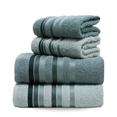 Imagem de Jogo 4 Peças Toalhas de Banho - 100% Algodão, Grossa Felpuda e Macia, Excelente Absorção para Ambientes Domésticos e Hospedagem (Verde Claro/Verde Escuro)