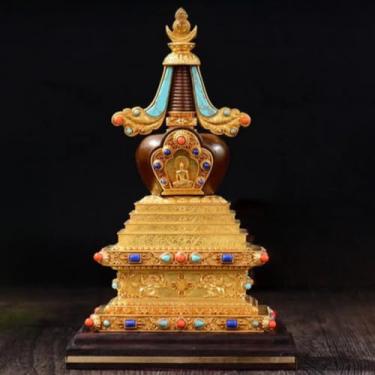 Imagem de FENNYYAR Enfeite destacável de cobre puro da torre Bodhi Pagoda Sarira, 19 cm, 19 cm, decoração de mesa de relíquias