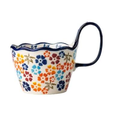 Imagem de Moqidadii Tigela de sopa de cerâmica de 740 ml com alça – Tigela de cerâmica floral feita à mão para cereais e ramen – Tigela decorativa grande para micro-ondas e lava-louças para uso diário ou