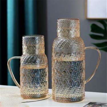 Imagem de Jarro de água de vidro de 2,2 L com tampa Jarro retrô de água fria resistente para uso doméstico, chaleira de chá de alta temperatura para água fria/quente, garrafa de água de chá gelado (amarelo)