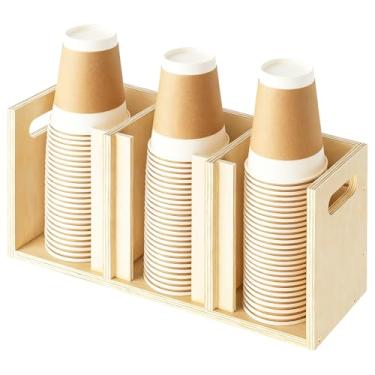 Imagem de Sawjut Organizador de tampa de copo de madeira, 3 compartimentos com divisórias ajustáveis para suporte de parede para balcão, copo descartável, armazenamento de tampa e cozinha, restaurantes, fast