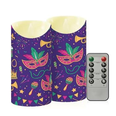 Imagem de Wassud Pacote com 2 máscaras de baile de máscaras sem chama com controle remoto, velas realistas cintilantes com temporizador, velas decorativas para Natal, casamento, festa, decoração de casa média