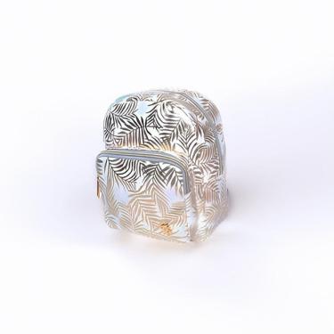 Imagem de Mochila Costas Feminina Brilhosa Folhas Passeio Cor:Branco