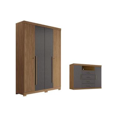 Imagem de Guarda Roupa +1cômoda Qc329 Jatobá/grafite - Santos Andirá