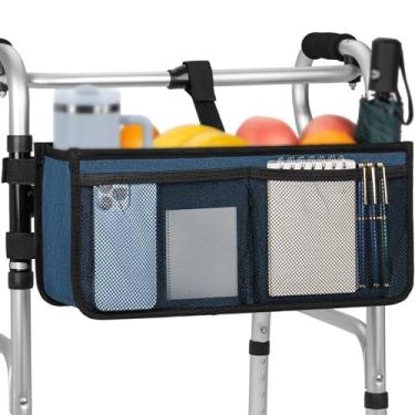 Imagem de Cesta para andador dobrável com suporte de copo, bolsa de armazenamento dobrável removível, grande capacidade de armazenamento para idosos, acessório de transporte, Azul, 16.5 inches (L) x 5.7 inches