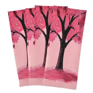 Imagem de xigua Conjunto de 4 panos de prato de cozinha com árvore vermelha com folhas, macios e altamente absorventes de secagem rápida para limpeza de pratos e limpeza manual, 71 x 45 cm