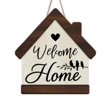 Imagem de Bolisom Placa de madeira Welcome Home, suporte de placa de madeira em forma de casa de família, decoração de casa, guirlanda de madeira rústica para decoração de parede interna
