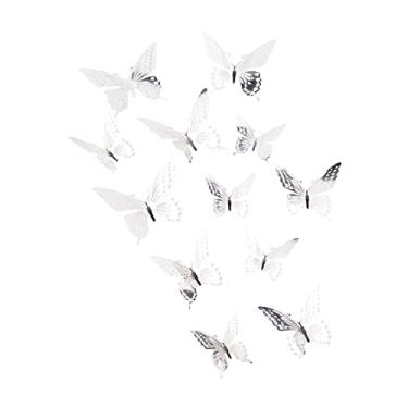 Imagem de 12 Peças Adesivos de Parede Borboleta 3D com Recorte Decalque Arte DIY Decorativo Removíveis para Geladeira Festas Temáticas Casamento Quarto Criança