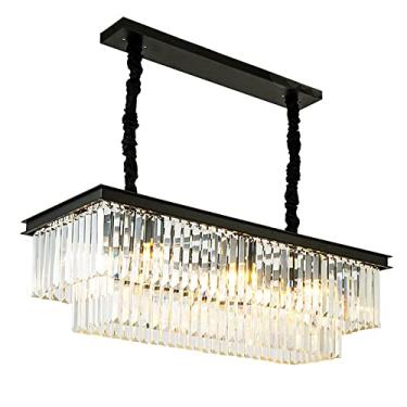 Imagem de Lustre retangular moderno de cristal para ilha de cozinha, luminária de teto suspensa com 8 lâmpadas para sala de jantar, luminária pendente de cristal K9 de luxo - preta, 86x35x28cm (34x14x