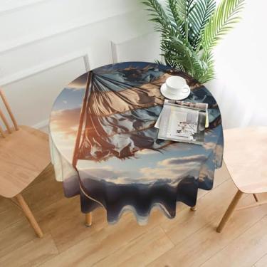 Imagem de QAZWZML Toalha de mesa decorativa redonda com bandeira azul e branca de 152 cm, adequada para mesas de jantar, mesas de café, piqueniques