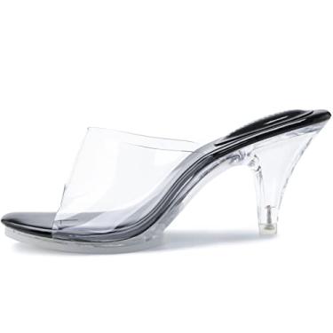 Imagem de NBUUNBU Salto prateado transparente para mulheres, sapatos sociais, tiras transparentes, salto alto, salto alto, salto alto, sandálias escarpim mules, Preto-7,5 cm, 36