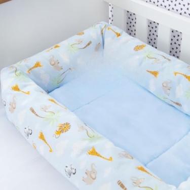Imagem de Caminha Pet Retangular Cama Lavável Confortável Cachorro Gato Fibra Silicone Estampas(Safári Azul Bebê)