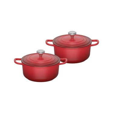 Imagem de Kit Conjunto Caçarola Lehavi Florença Revestimento Ceramico Indução Vermelha 4,5L + 4,5L