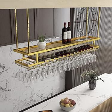 Imagem de Prateleiras de vinho montadas na parede, suporte de garrafa e vidro, cabide plantas modernas suporte de armazenamento de exibição de vinho para cozinha, sala de jantar, bar doméstico (bateria *1: 80 *