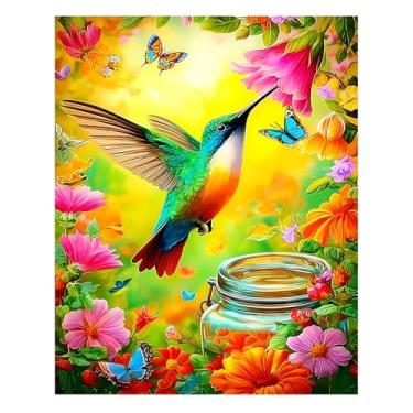 Imagem de bleihum Kit de pintura de pássaros por números para adultos, kits de pintura por números em tela, pintura a óleo acrílica beija-flor por números para decoração de parede para iniciantes presente 40,6