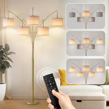 Imagem de Fansdrick Candeeiros de chão dourados para sala de estar, luminária de chão de arco super brilhante 4000LM com controle remoto, lâmpadas de piso grandes altas com regulável contínuo, luminária de chão