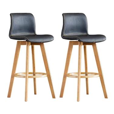 Imagem de Banquetas de bar conjunto de 2 bancos de bar giratórios vintage cadeiras de bar giratórias de couro sintético bancos de bar de cozinha com pernas de madeira maciça (preto alto: 61 cm)